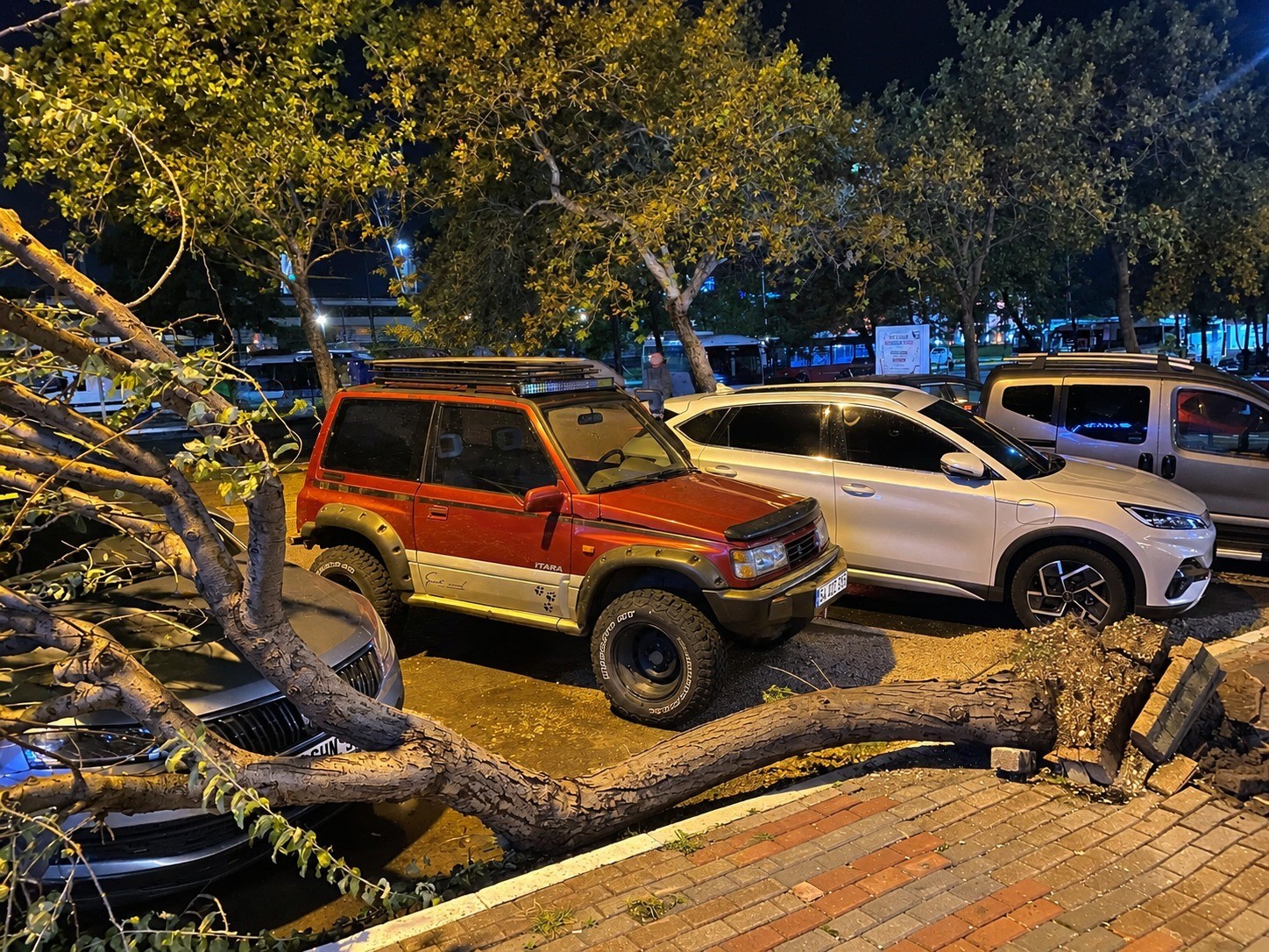 Bandırma&rsquo;da fırtınada k&ouml;k&uuml;nden s&ouml;k&uuml;len ağa&ccedil; aracın &uuml;zerine devrildi