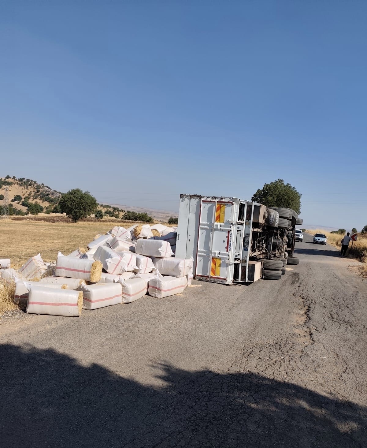 Diyarbakır&rsquo;da saman dolu kamyon devrildi