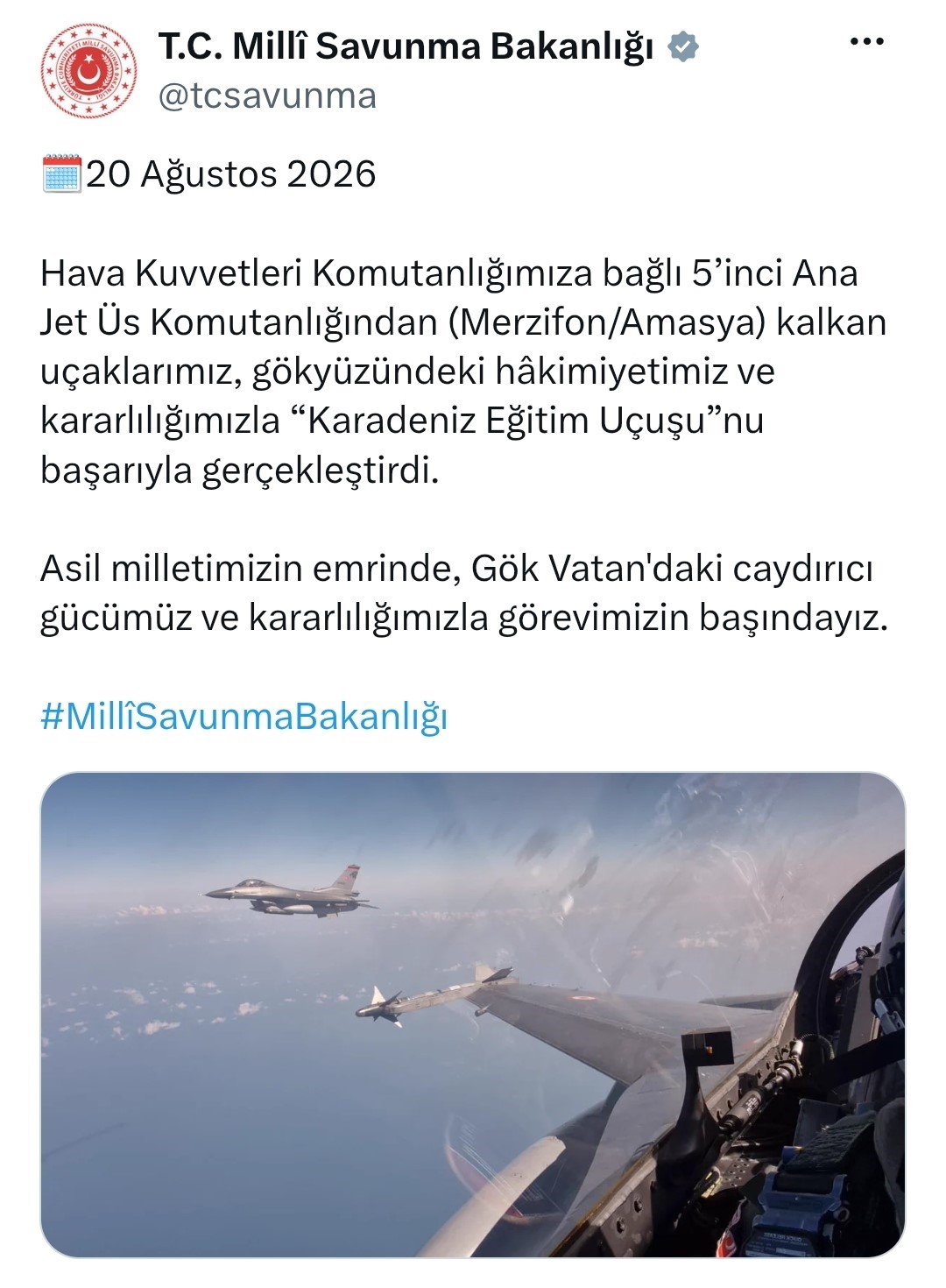 F-16 savaş u&ccedil;aklarından Karadeniz&rsquo;de eğitim u&ccedil;uşu