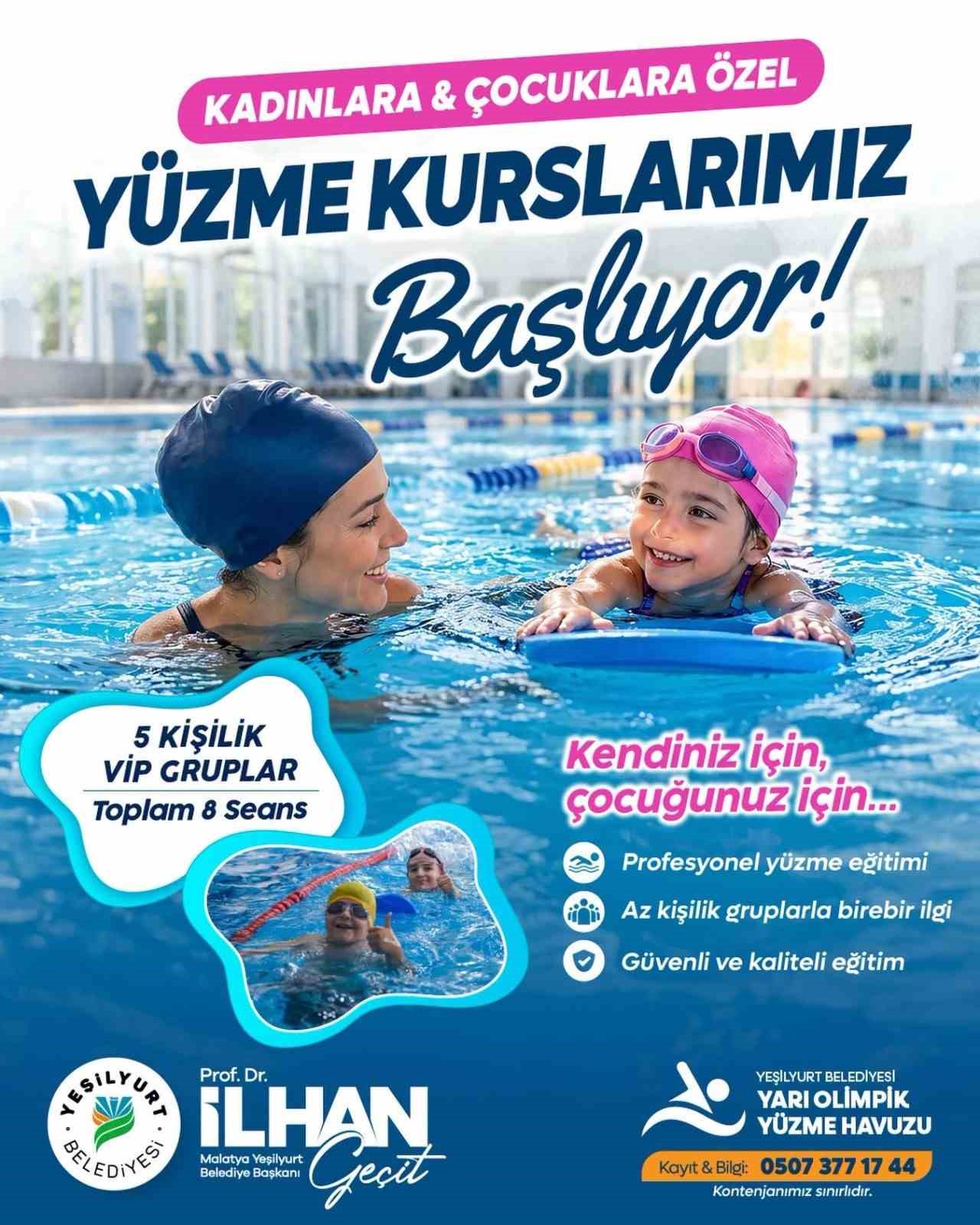 Yeşilyurt Belediyesi Yarı Olimpik Y&uuml;zme Havuzunda y&uuml;zme kursları başlıyor