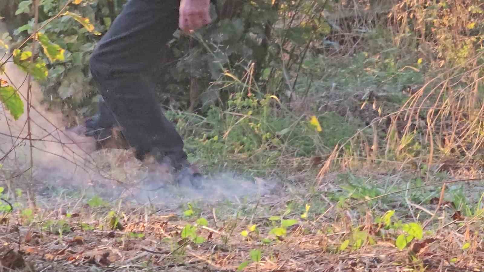 Fındık bah&ccedil;esindeki yangına vatandaşlar ayaklarıyla m&uuml;dahale etti