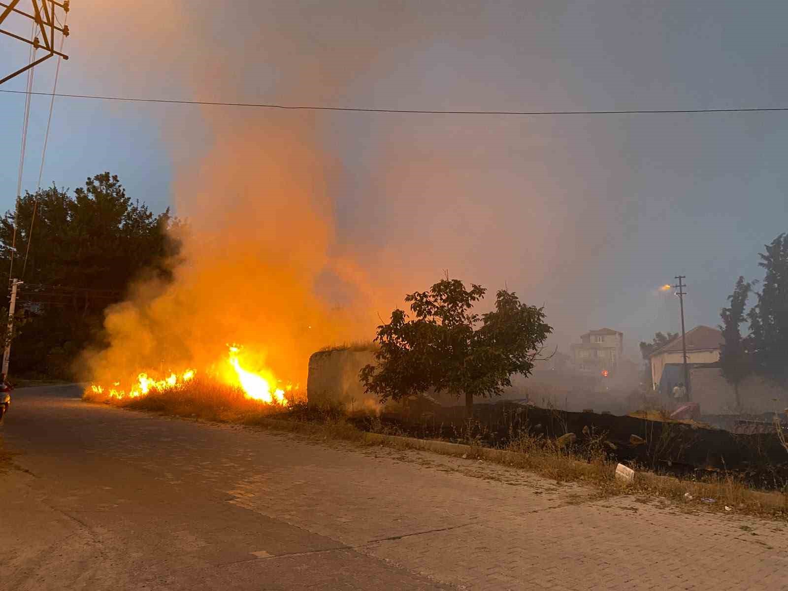 &Ccedil;ardak&rsquo;ta yerleşime yakın boş arazide &ccedil;ıkan yangın korkuya neden oldu