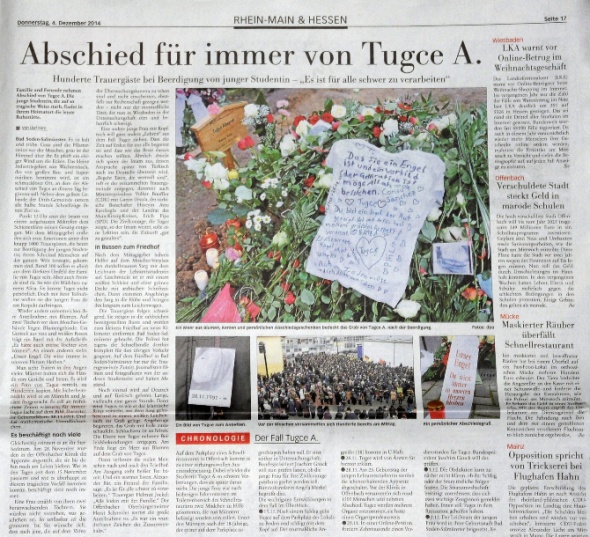 Tuğçe’nin cenaze töreni Alman basınında