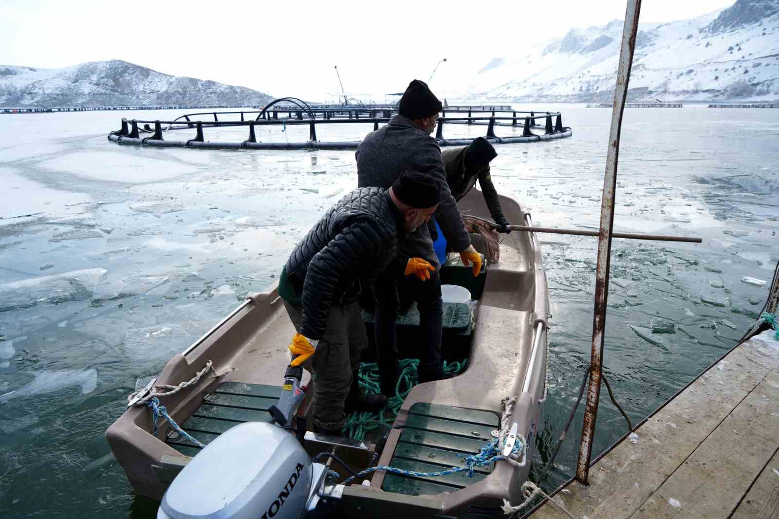 Antarktika değil Erzincan; Belgeselleri aratmayan g&ouml;r&uuml;nt&uuml;lerle buz tutan g&ouml;lde balık&ccedil;ılık ser&uuml;veni
