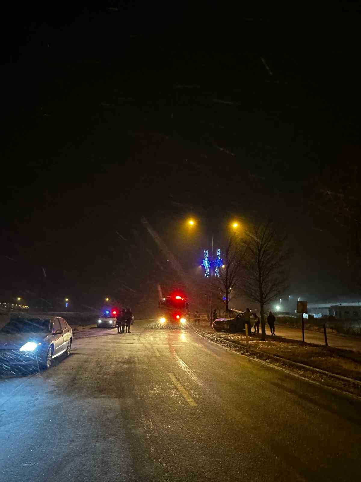 Direksiyon hakimiyetini kaybeden otomobil ağaca çarptı