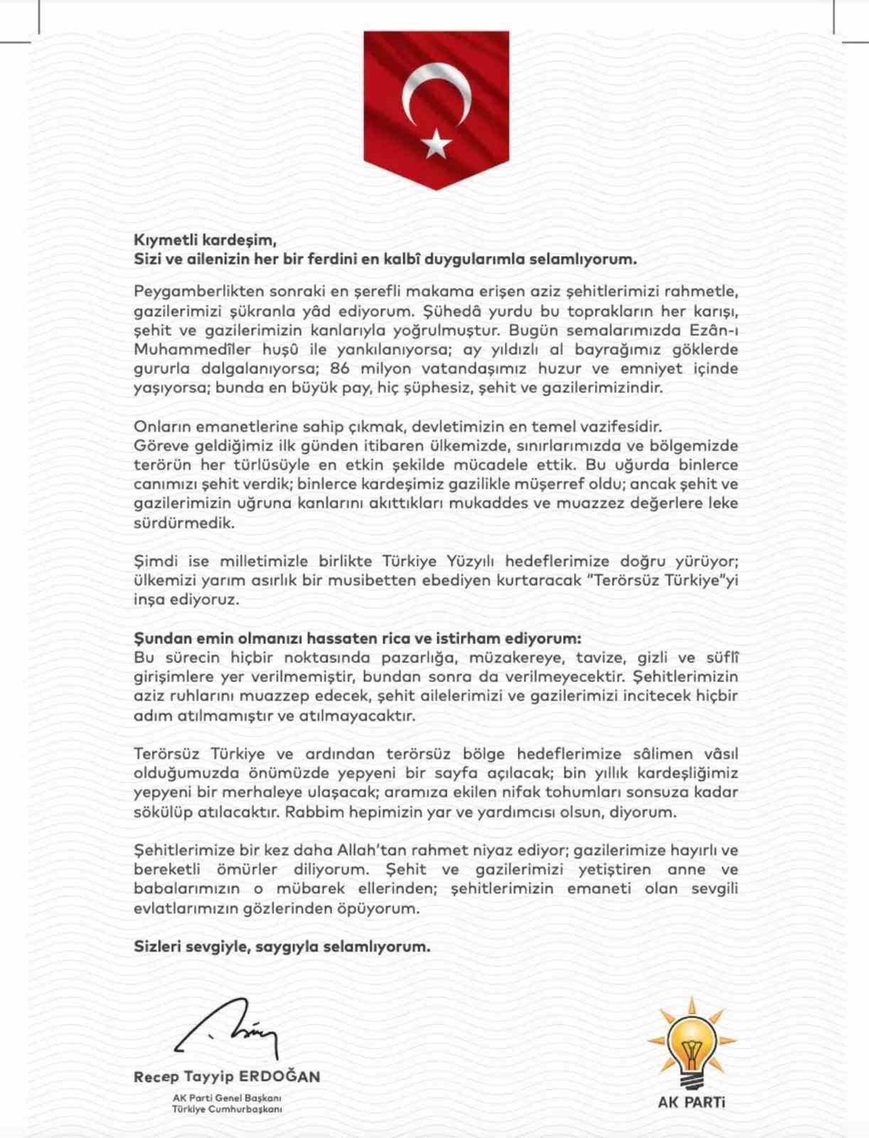 Cumhurbaşkanı Erdoğan&rsquo;dan şehit yakınları ve gazilere Ter&ouml;rs&uuml;z T&uuml;rkiye g&uuml;vencesi
