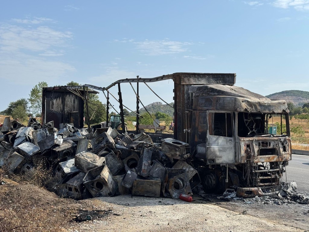 Çamaşır makinesi yüklü tır alev topuna döndü