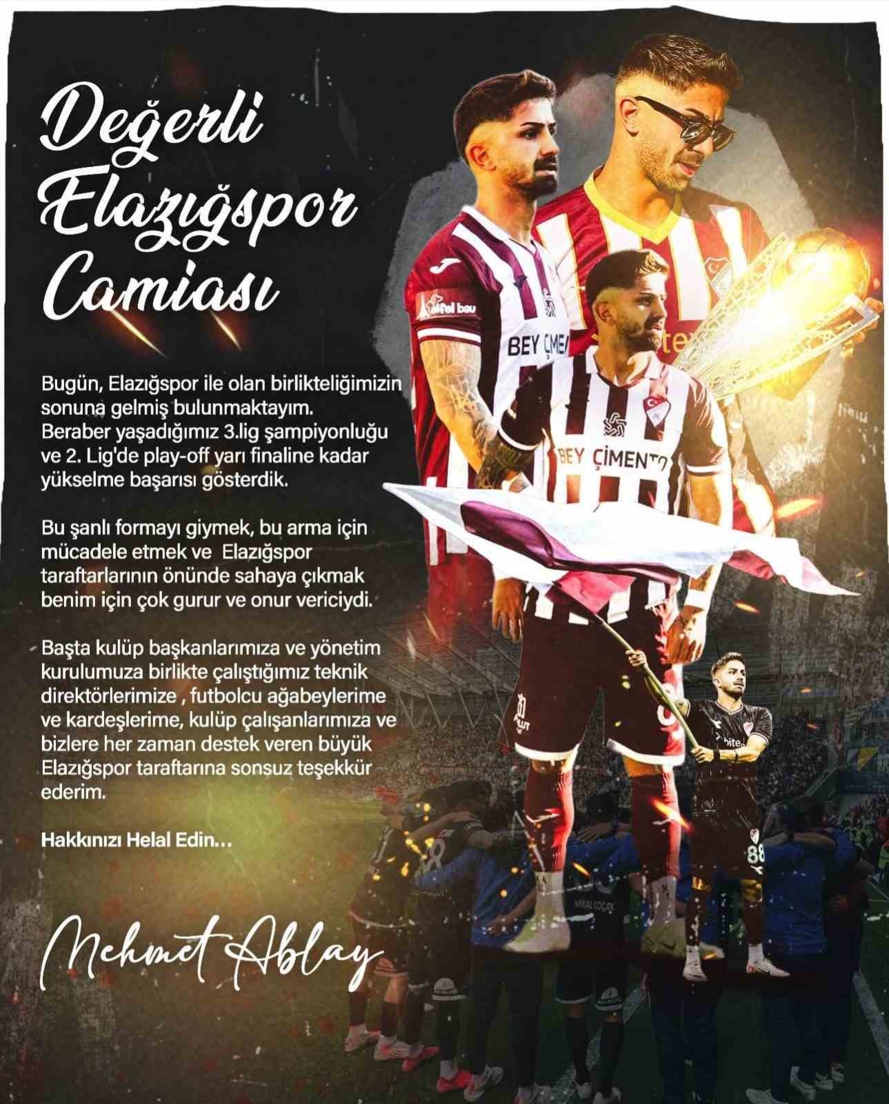 Mehmet Ablay Elazığspor&rsquo;a veda etti
