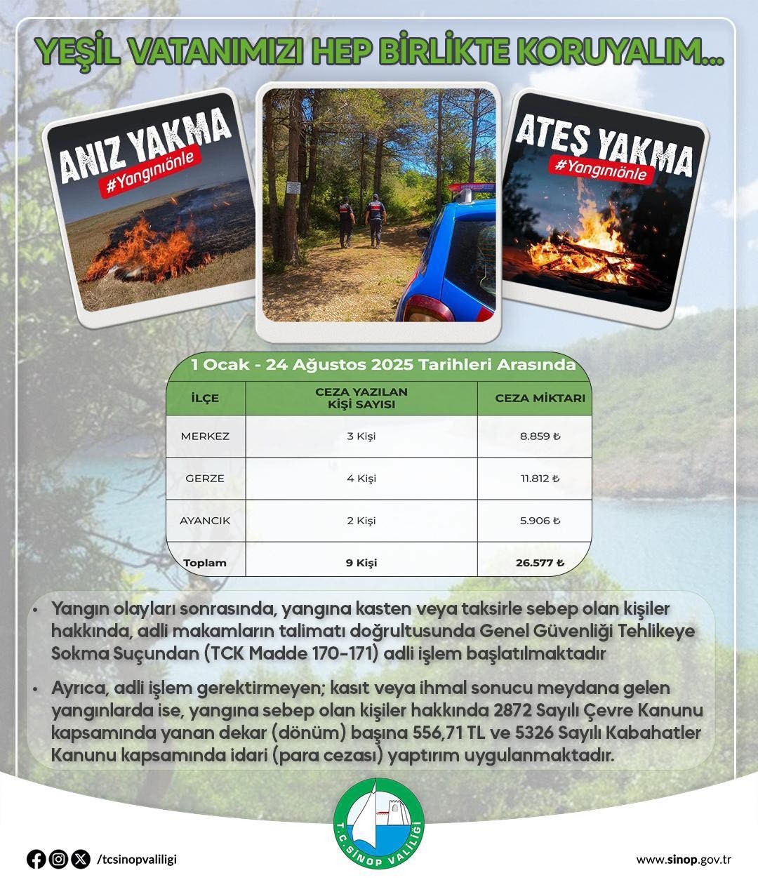 Sinop&rsquo;ta ormanlık alanda ateş yakanlara ceza yağdı
