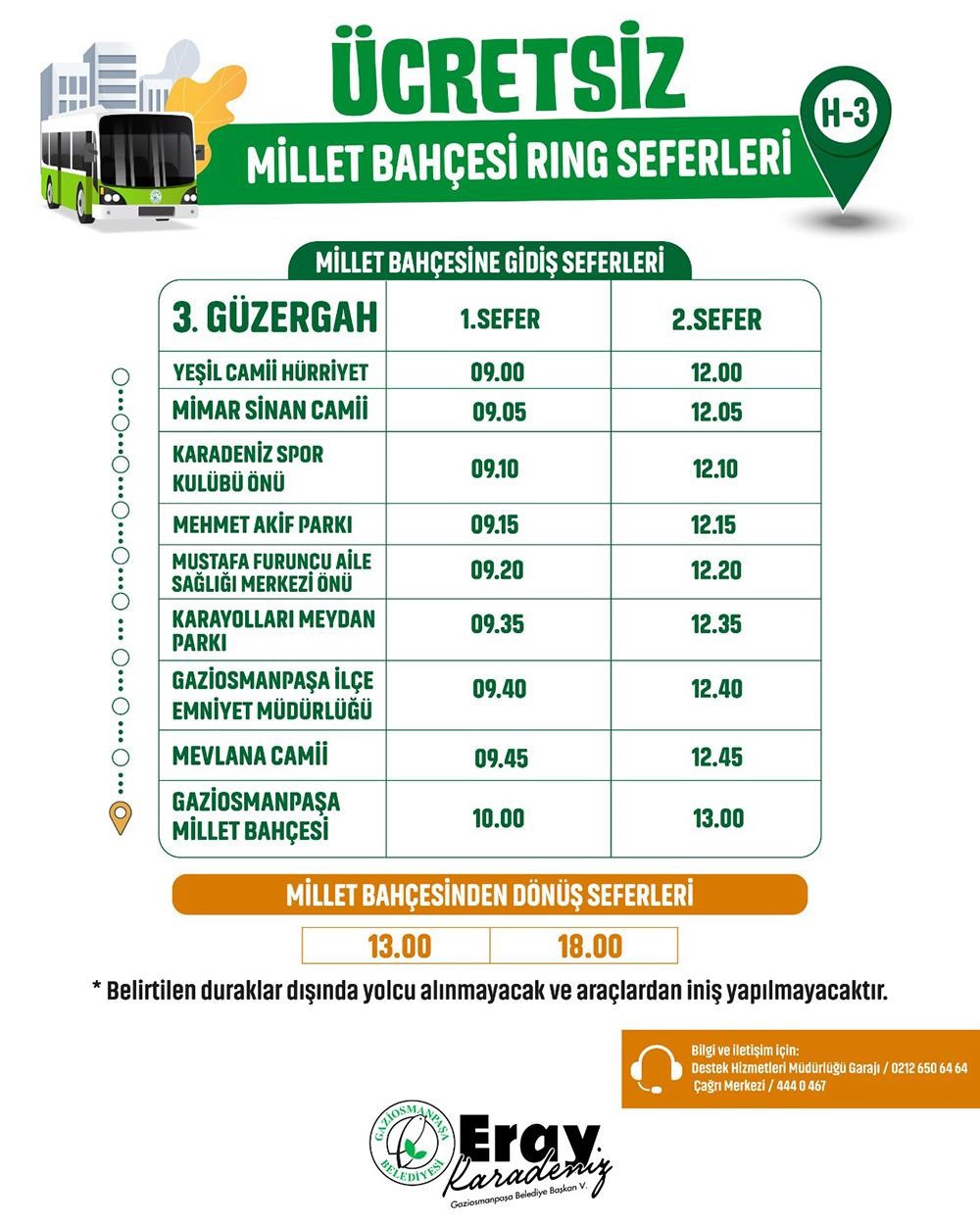 Gaziosmanpaşa Belediyesi&rsquo;nden millet bah&ccedil;esine ulaşımı kolaylaştırmak amacıyla &uuml;cretsiz ring seferi
