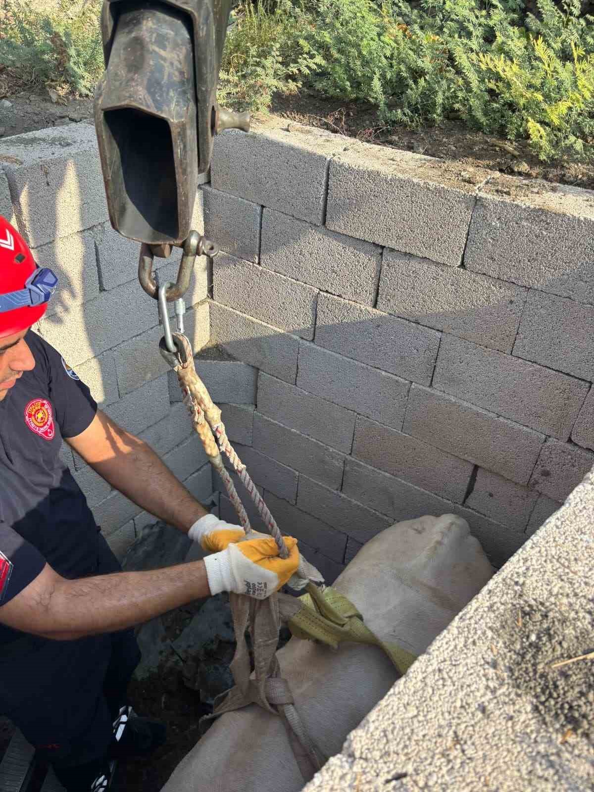 Tuvalet kuyusuna d&uuml;şen boğa itfaiye ekipleri tarafından kurtarıldı
