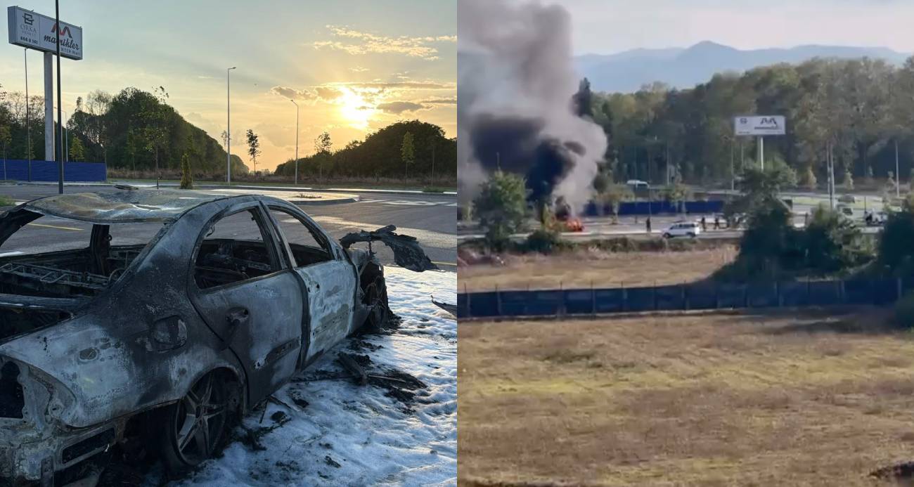 Motor arızası veren yabancı plakalı aracını g&uuml;mr&uuml;kten ge&ccedil;iremeyince yaktı