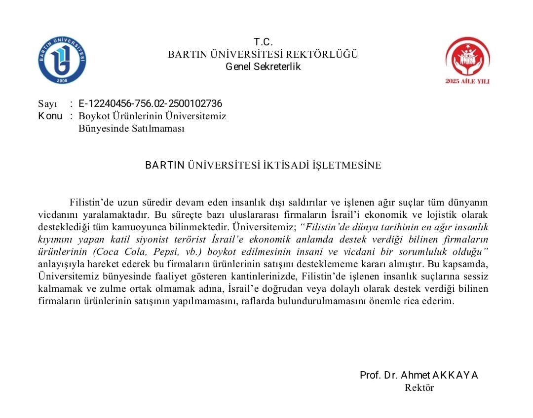 Bartın &Uuml;niversitesi&rsquo;nde İsrail&rsquo;e destek veren &uuml;r&uuml;nlere boykot
