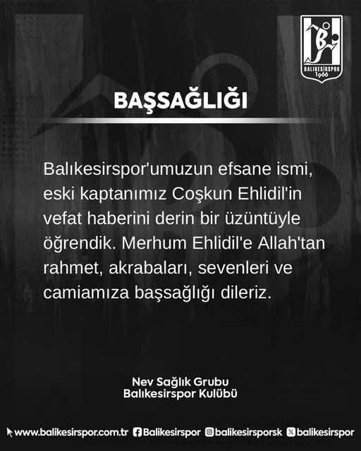 Balıkesirspor’un efsane futbolcu Coşkun Ehlidil hayatını kaybetti