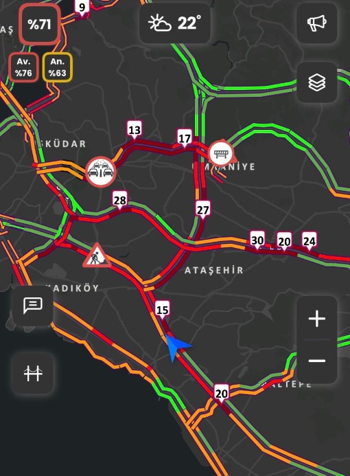 İstanbul’da iş çıkış saatinde trafik yoğunluğu yüzde 71’e ulaştı