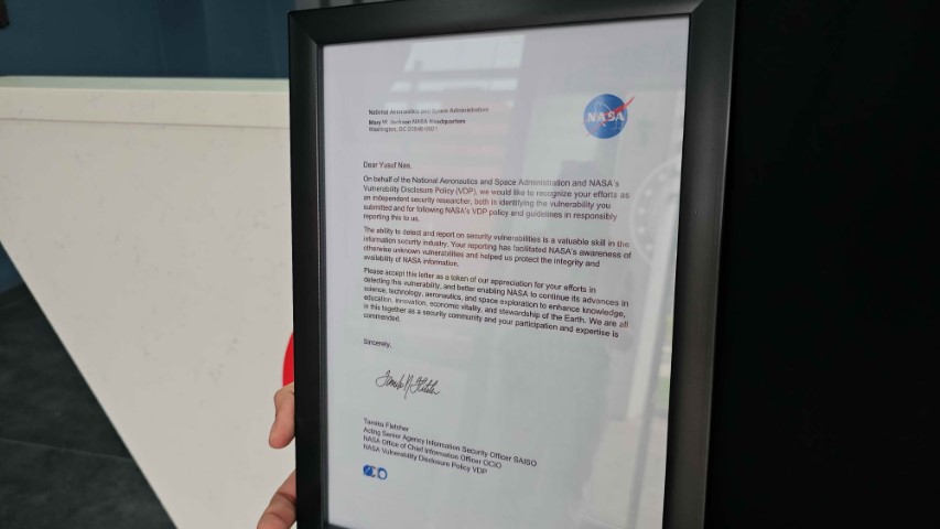 NASA’nın güvenlik açığını tespit eden öğrenciye takdir mektubu