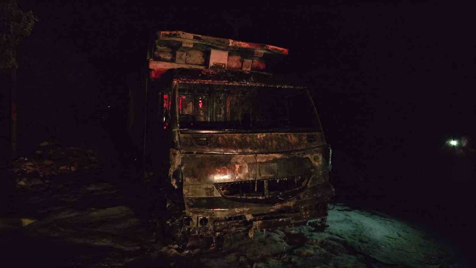 Park halindeki kamyon cayır cayır yandı