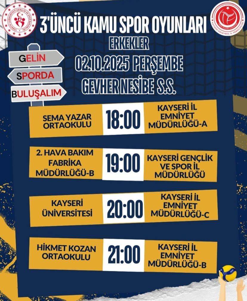 Kayseri’de 3. Kamu Spor Oyunları Voleybol Fikstürü Açıklandı