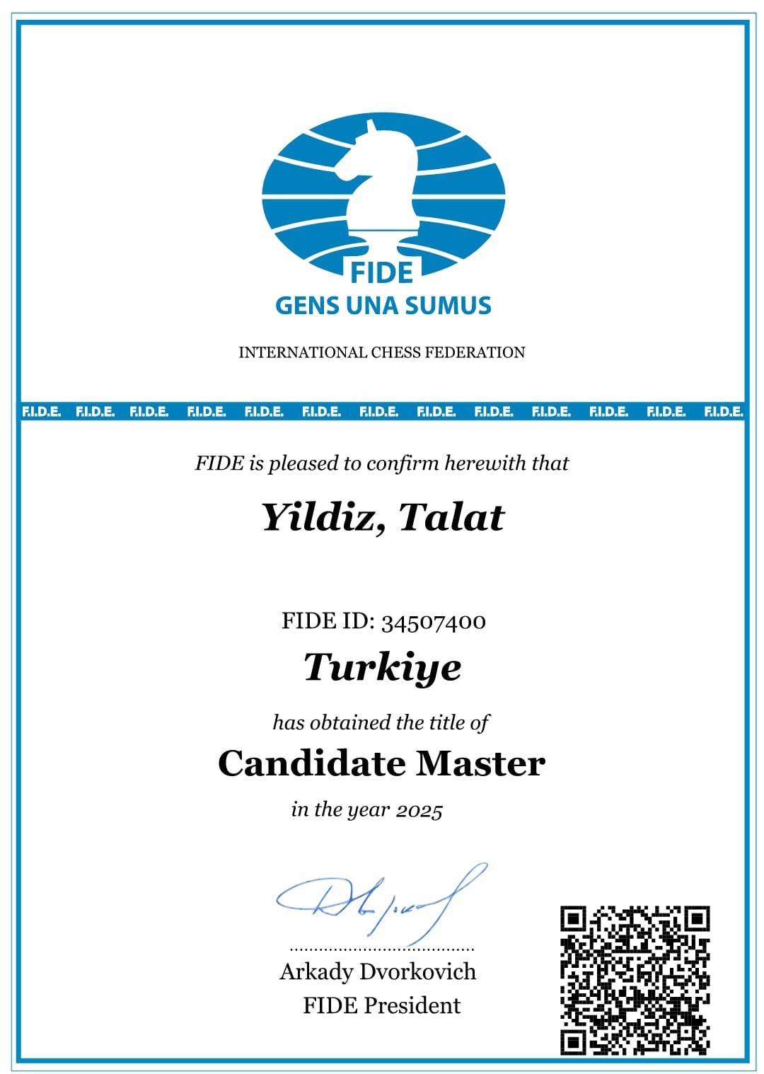 Satran&ccedil; sporcusu Talat Yıldız, CM unvanını kazandı
