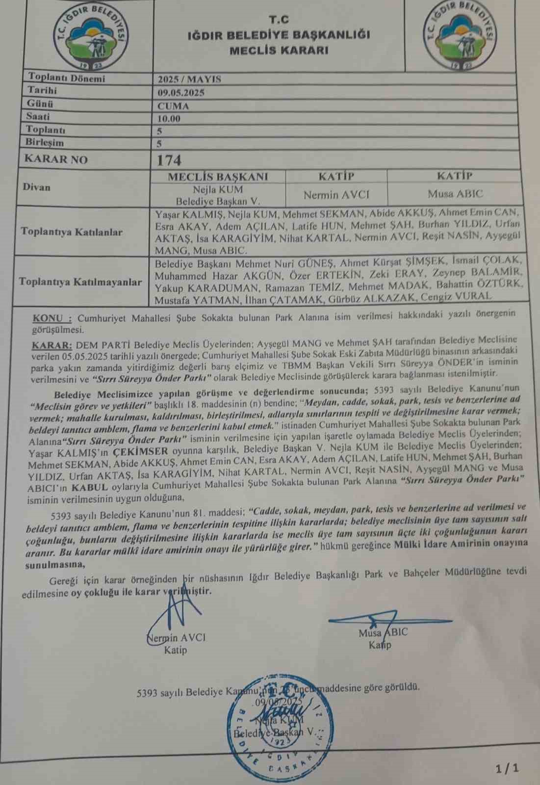 Iğdır’da ’Sırrı Süreyya Önder Parkı’ kararı 5 aydır onay bekliyor
