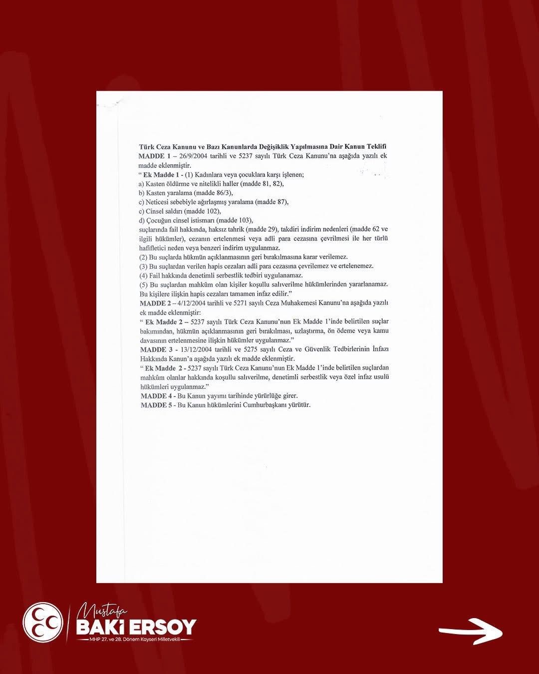 Ersoy’dan kadınlara ve çocuklara yönelik işlenen şiddet hakkında kanun teklifi
