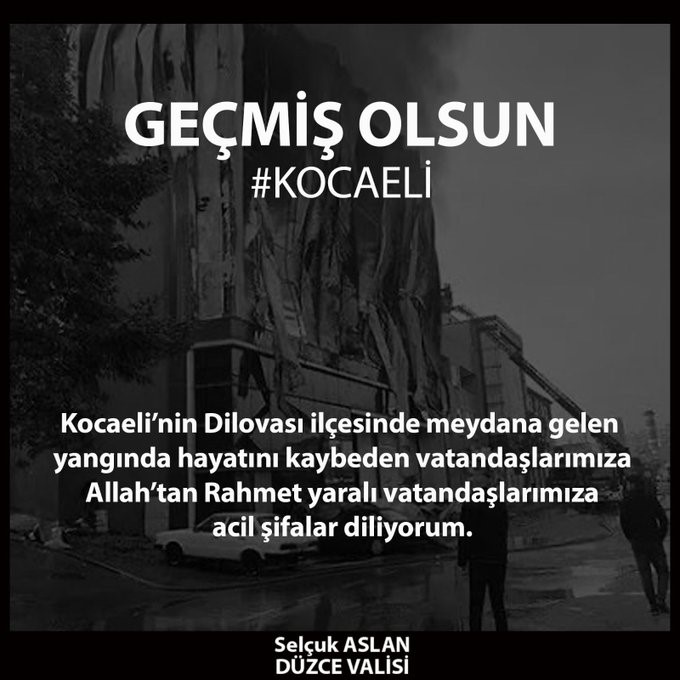 Vali Aslan Kocaeli’deki yangın olayıyla ilgili taziye mesajı
