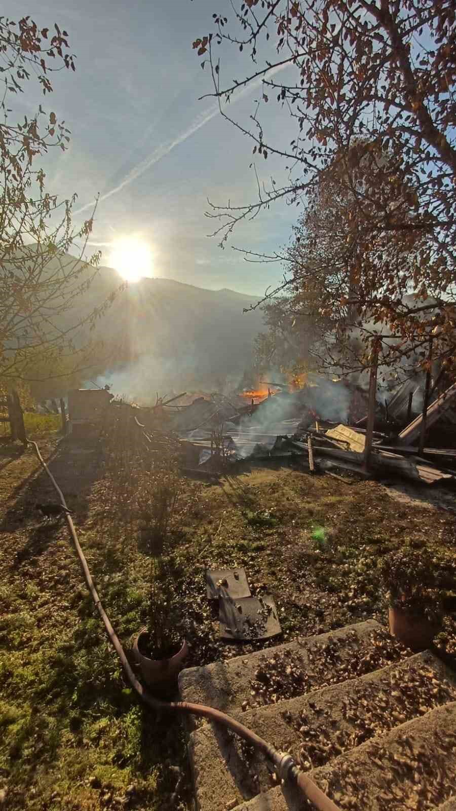 Alevlere teslim olan ahşap evdeki 5 kişi dumandan etkilendi
