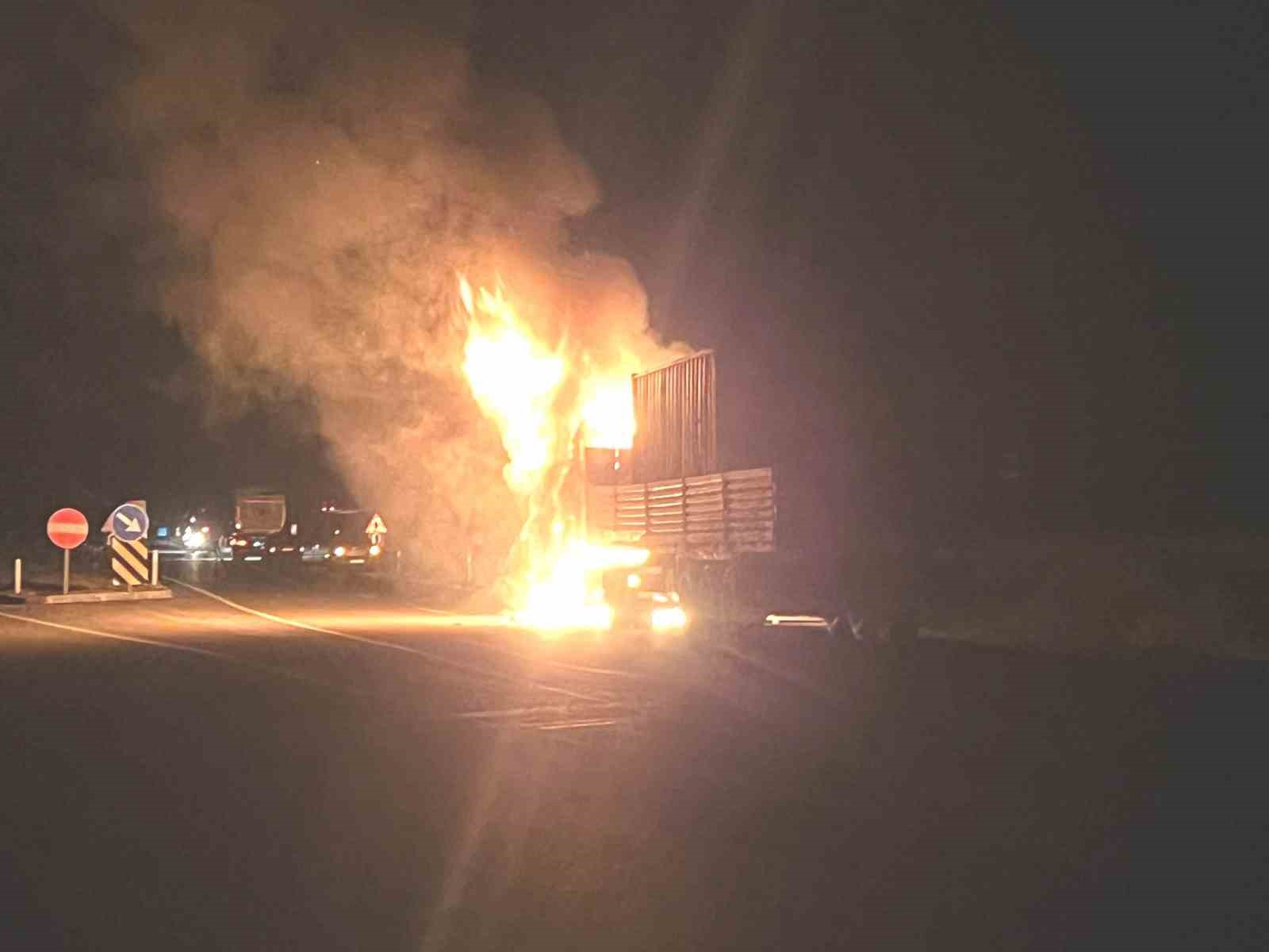 Hareket halindeki tır alev topuna döndü
