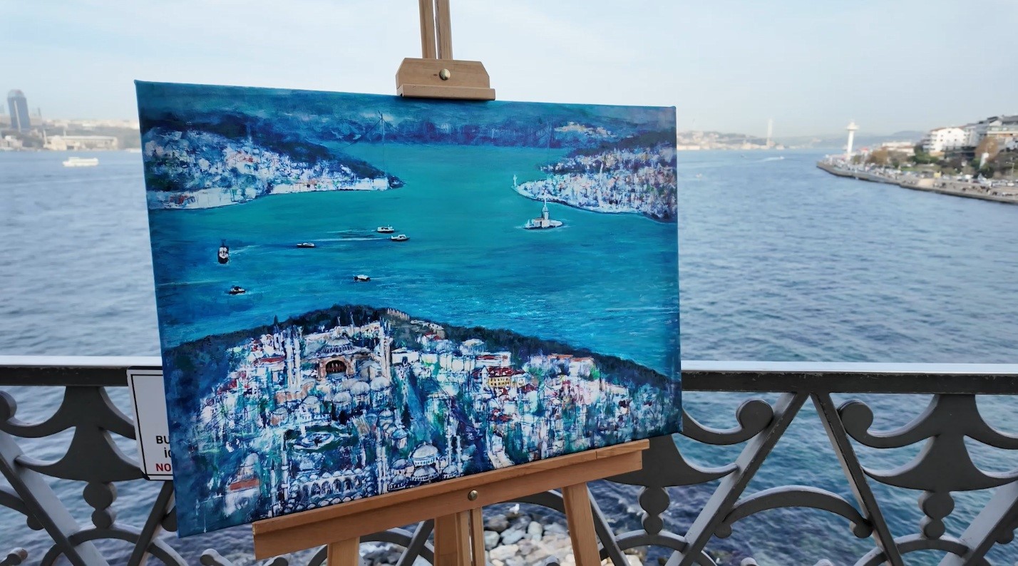 Öğretmenler Kız Kulesi’nden eşsiz İstanbul manzarasını resmetti
