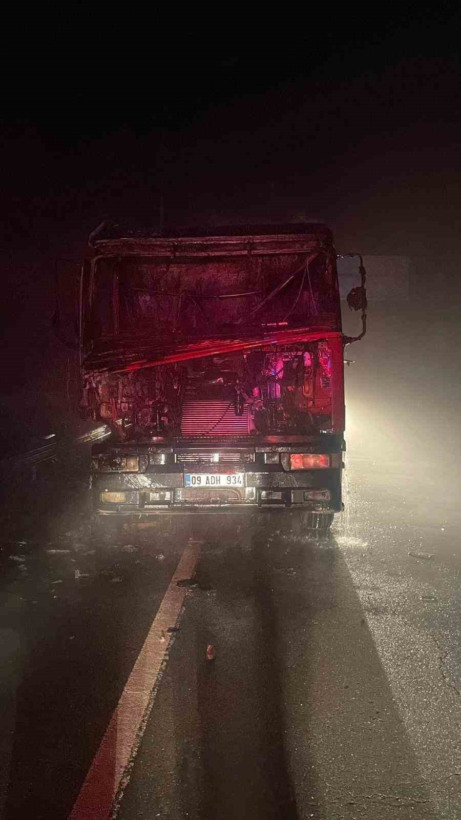 Seyir halinde bir anda alev alan tır kül oldu