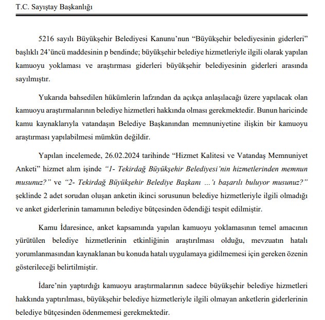 Kamu parasıyla siyasi ölçüm: Sayıştay Tekirdağ Büyükşehir Belediyesi’ndeki usulsüzlüğü belgeledi
