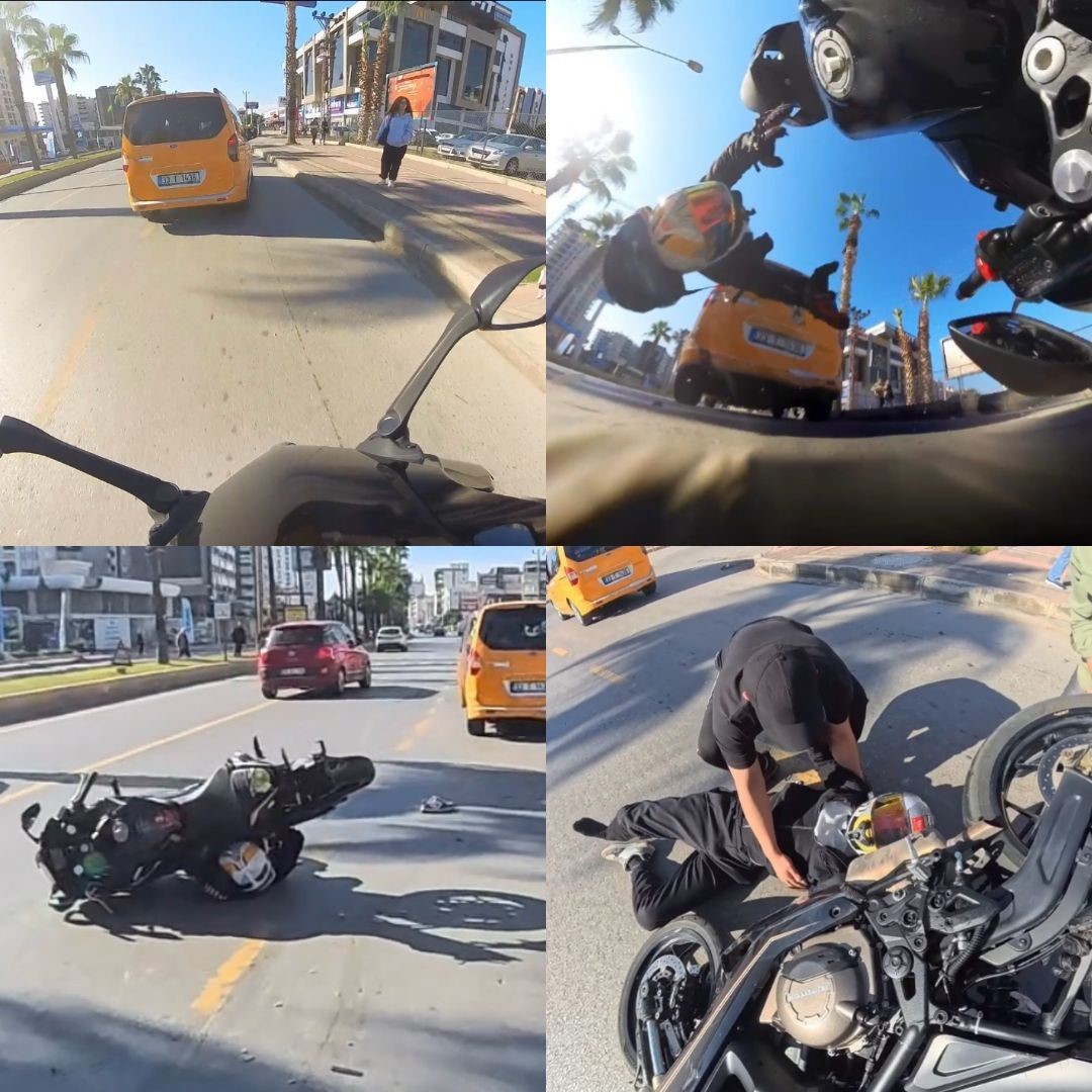 Motosiklet sürücüsü kaskı sayesinde yara almadan kurtuldu