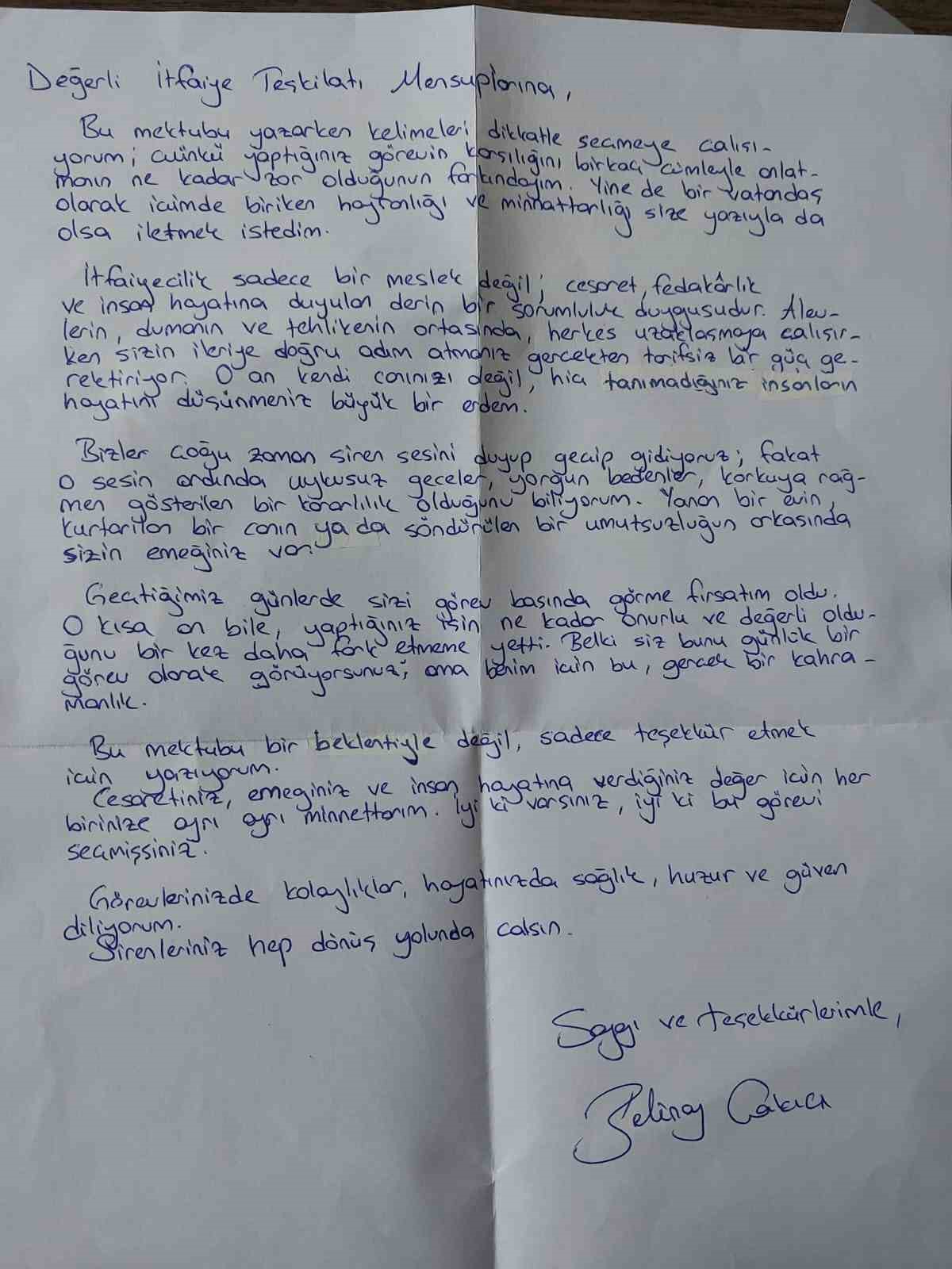 Sorgun Belediyesi İtfaiyesi, kendilerine mektup yazan Belinay&rsquo;a okulunda s&uuml;rpriz yaptı
