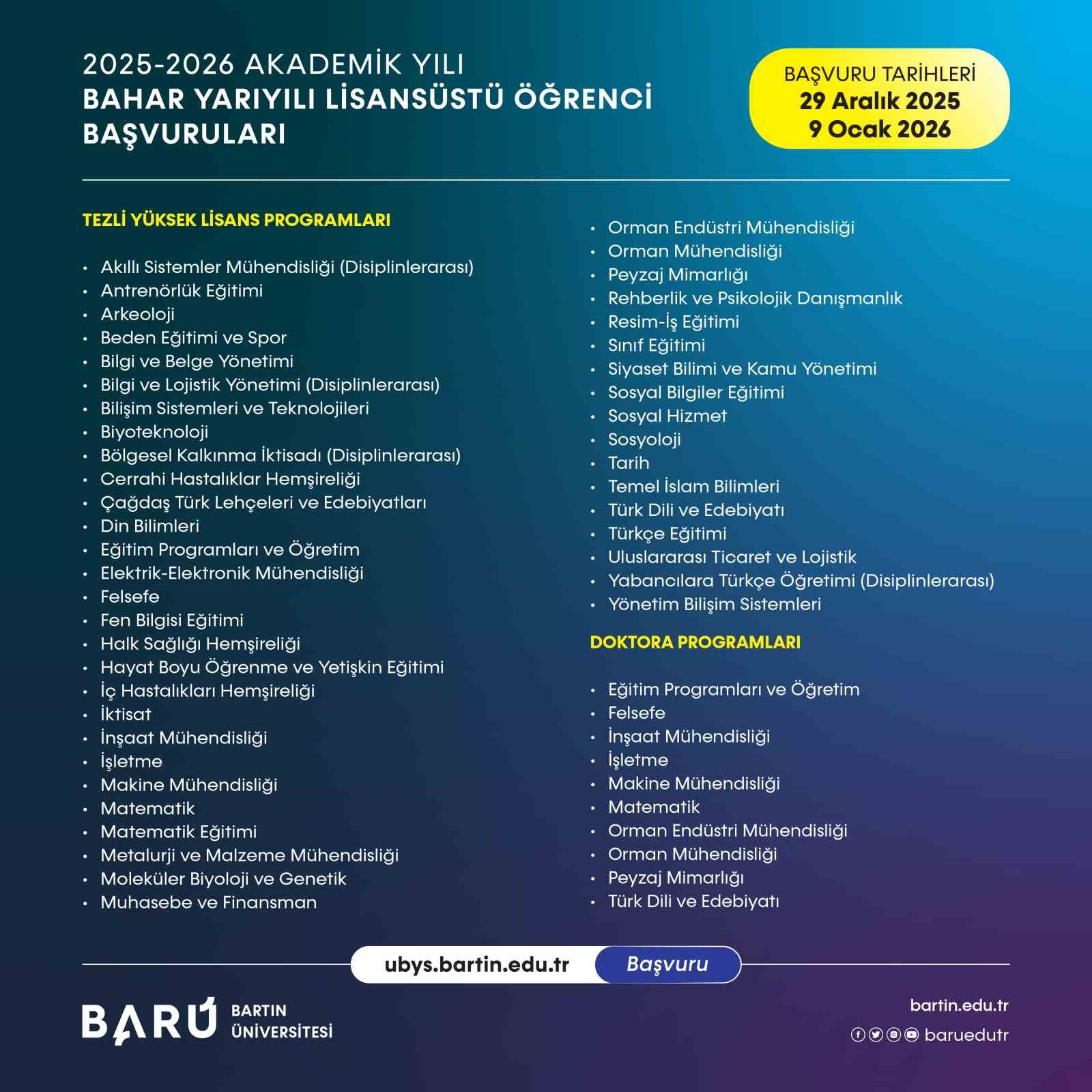 BAR&Uuml;&rsquo;n&uuml;n 55 lisans&uuml;st&uuml; eğitim programına &ouml;ğrenci alımı devam ediyor
