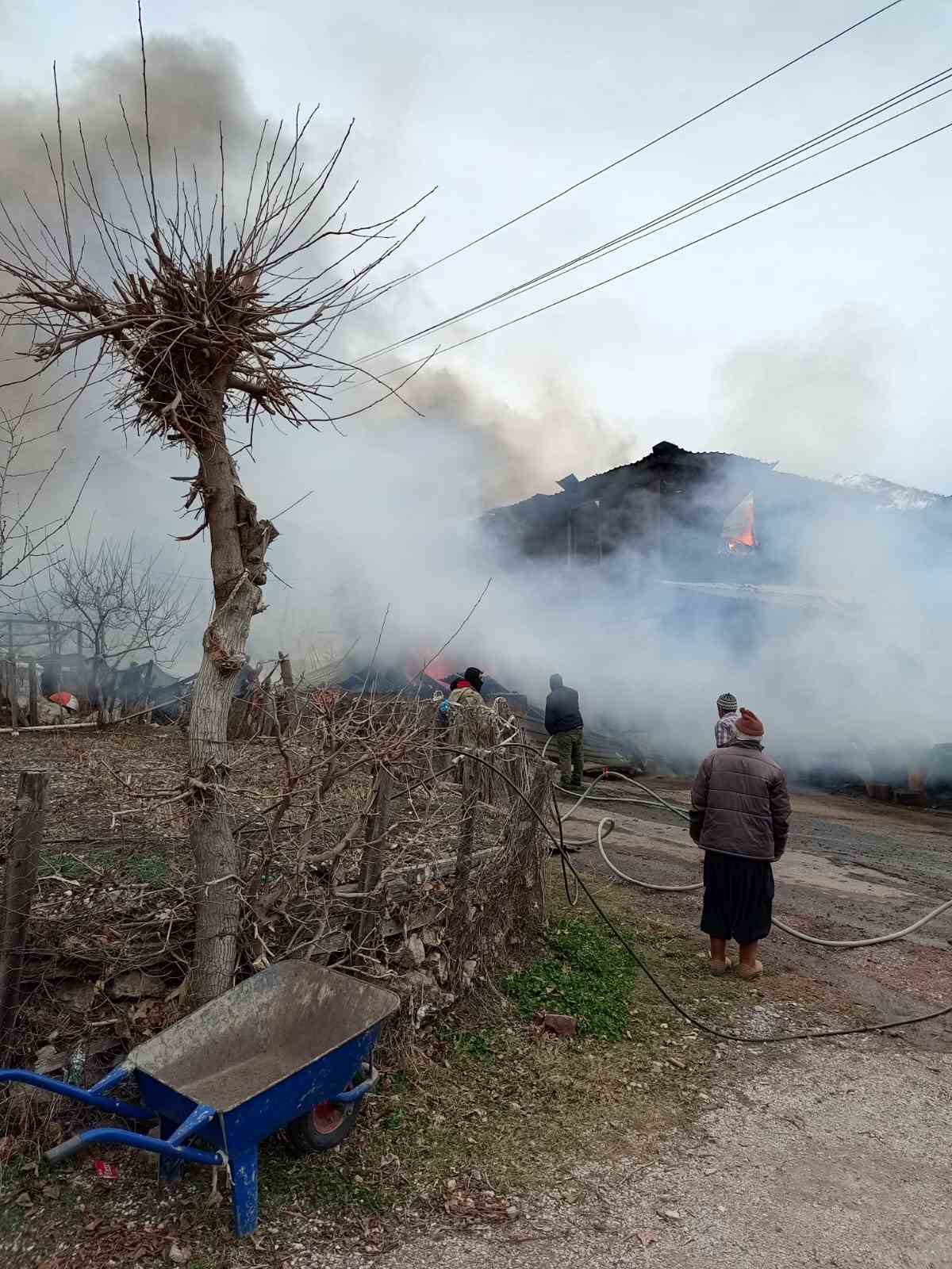 &Ccedil;ıkan yangında ev k&uuml;le d&ouml;nd&uuml;, 1 kişi dumandan etkilendi, 3 hayvan telef oldu
