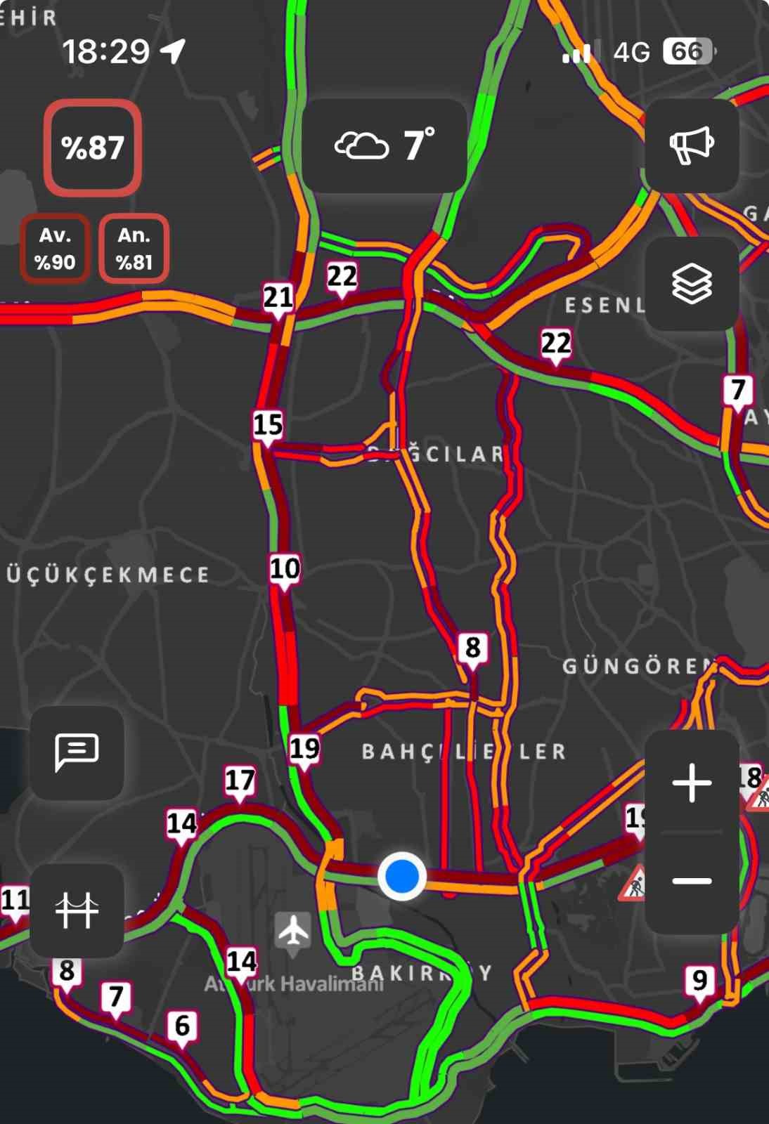 İstanbul&rsquo;da trafik yoğunluğu y&uuml;zde 87&rsquo;e ulaştı
