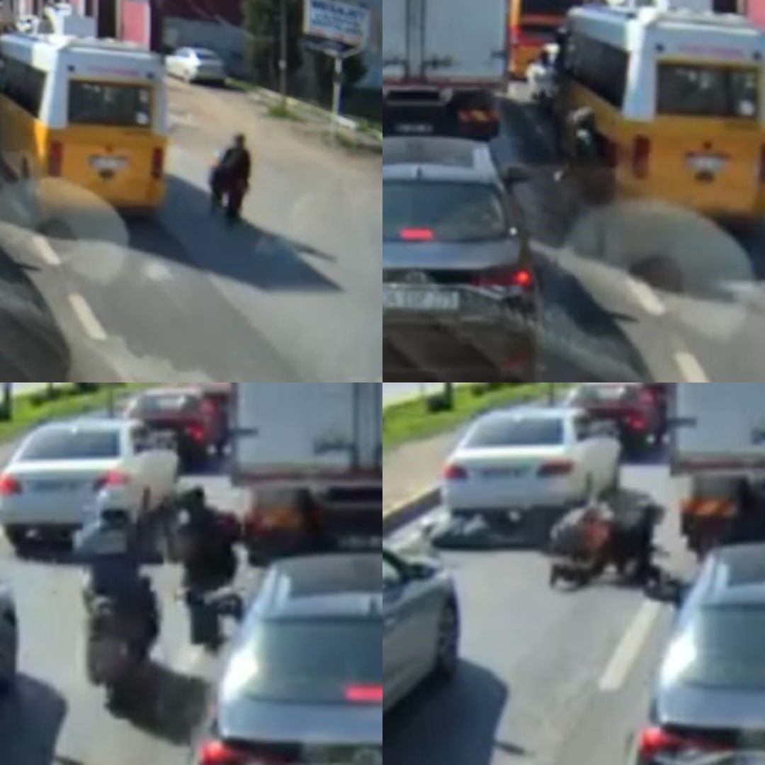 Kaza anı ara&ccedil; kamerasında: Daha &ouml;nce 3 kişi &ouml;lm&uuml;şt&uuml; bu sefer yayalara motosiklet &ccedil;arptı
