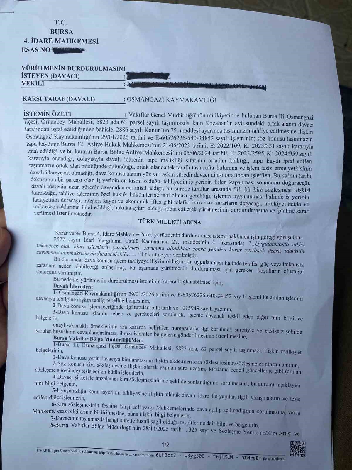 Koza Han&rsquo;da kafelerin tahliye kararına yargı freni
