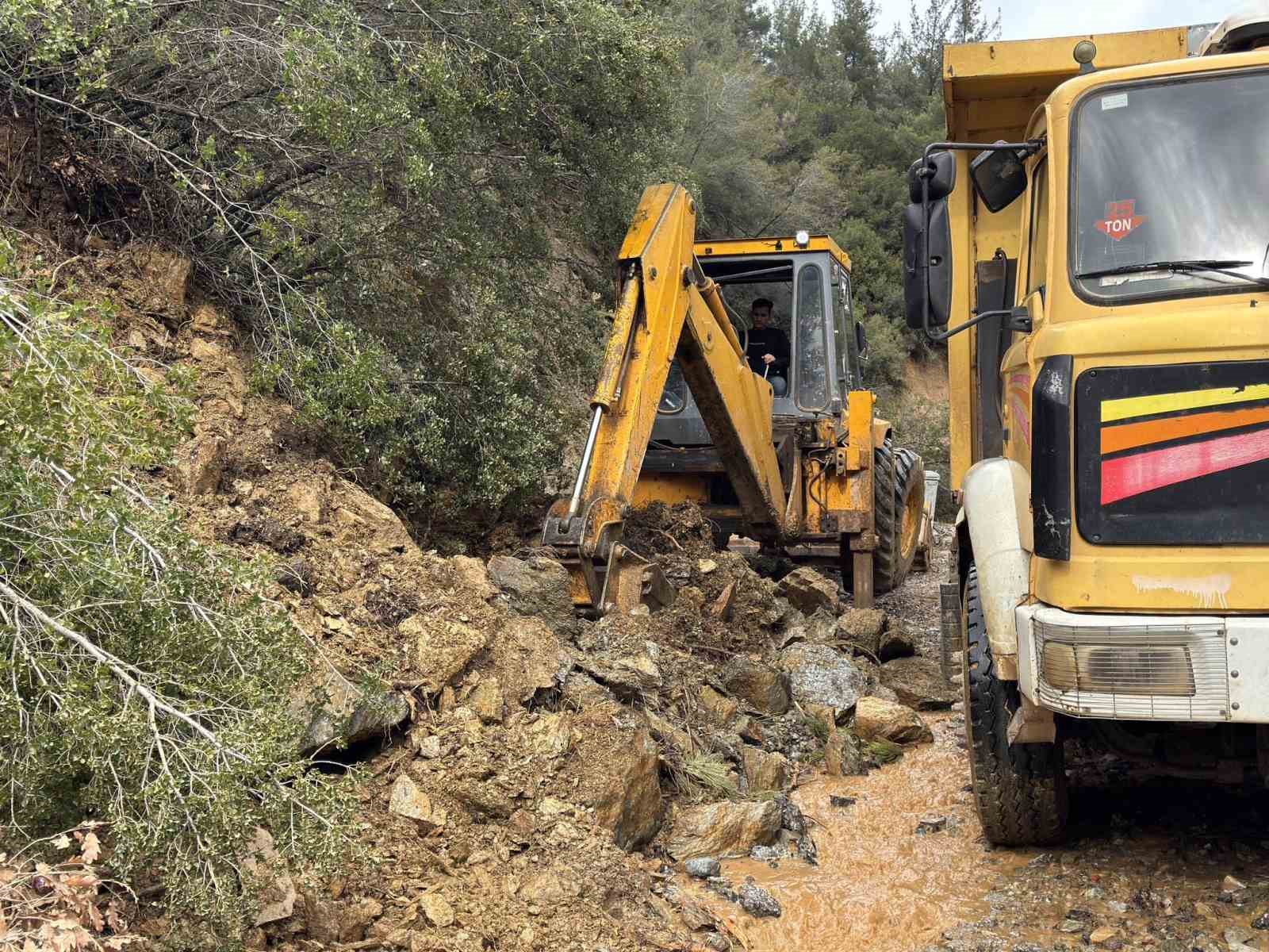 Karacasu&rsquo;da aşırı yağışlar sonrası toprak kaydı, ağa&ccedil;lar devrildi
