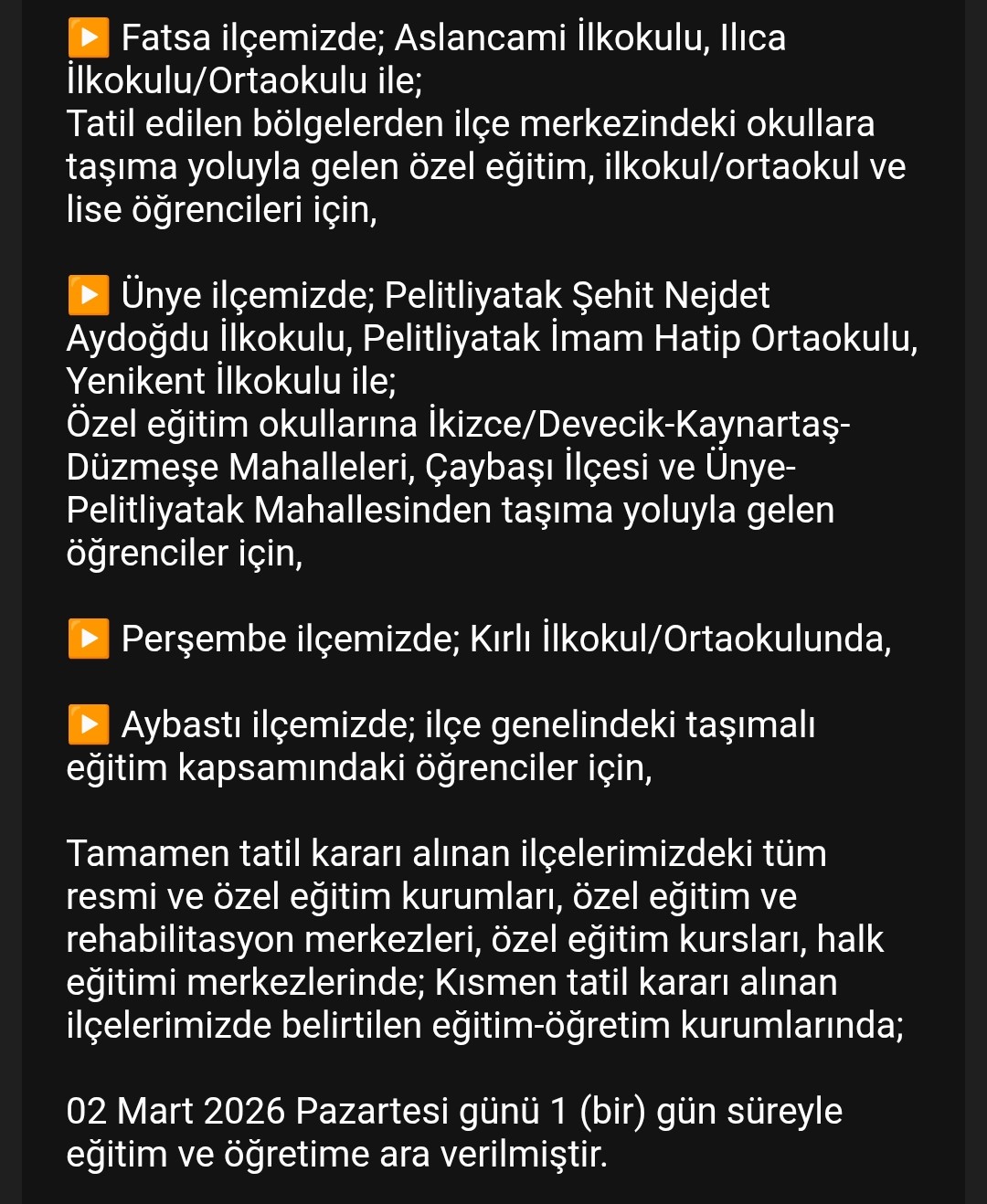 Ordu&rsquo;nun 13 il&ccedil;esinde eğitime kar engeli
