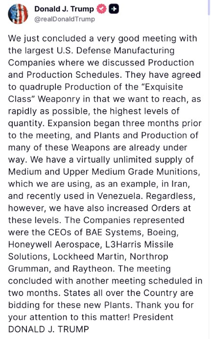 Trump, silah şirketlerinin y&ouml;neticileri ile bir araya geldi