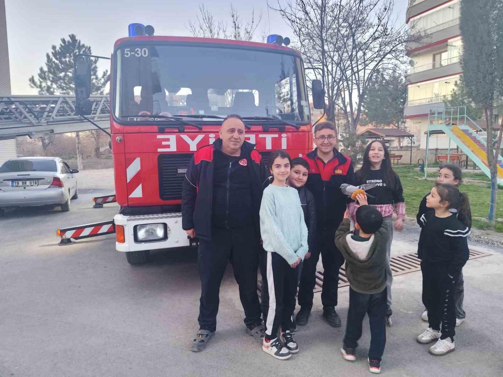 &Ccedil;orum&rsquo;da ipe takılan g&uuml;vercini itfaiye kurtardı
