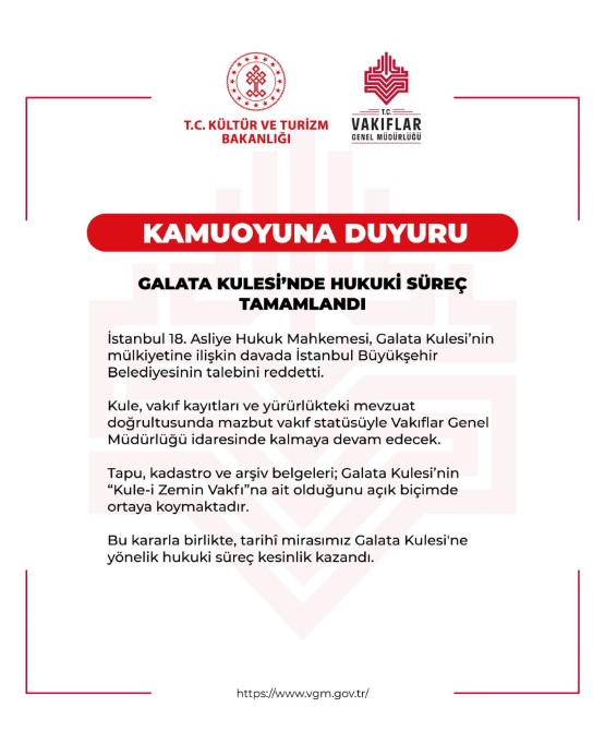 Galata Kulesi davasında mahkemeden İBB&rsquo;ye ret kararı