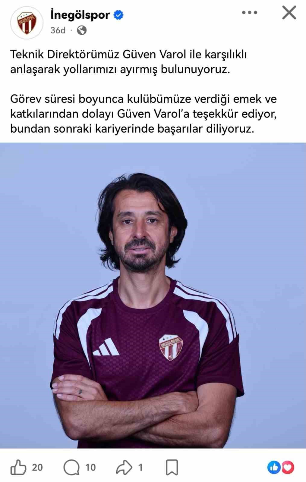 İneg&ouml;lspor&rsquo;d G&uuml;ven Varol d&ouml;nemi sona erdi