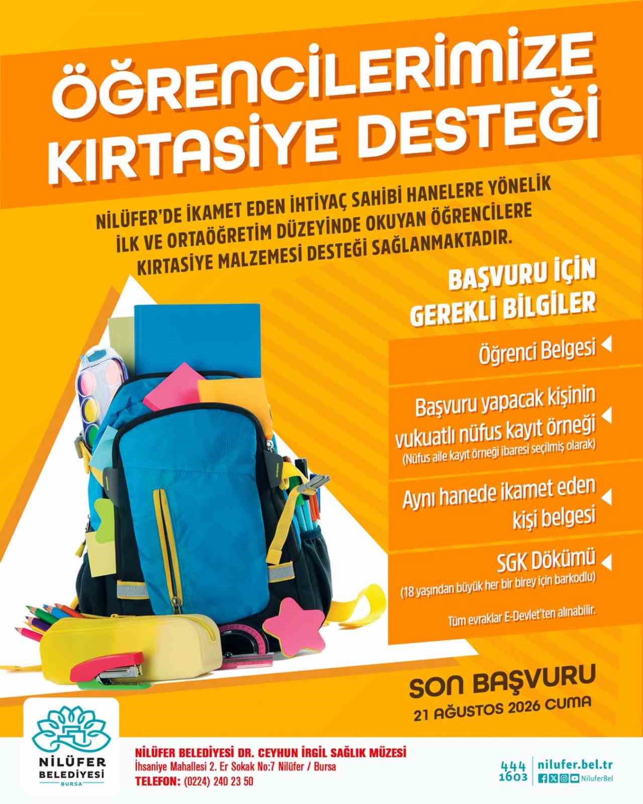 Nil&uuml;fer Belediyesi&rsquo;nden kırtasiye desteği