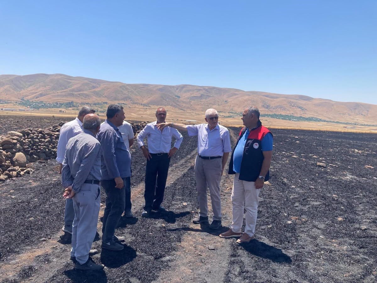 Elazığ’da küle dönen 70 dönümlük ekili alanda hasar tespit çalışmaları