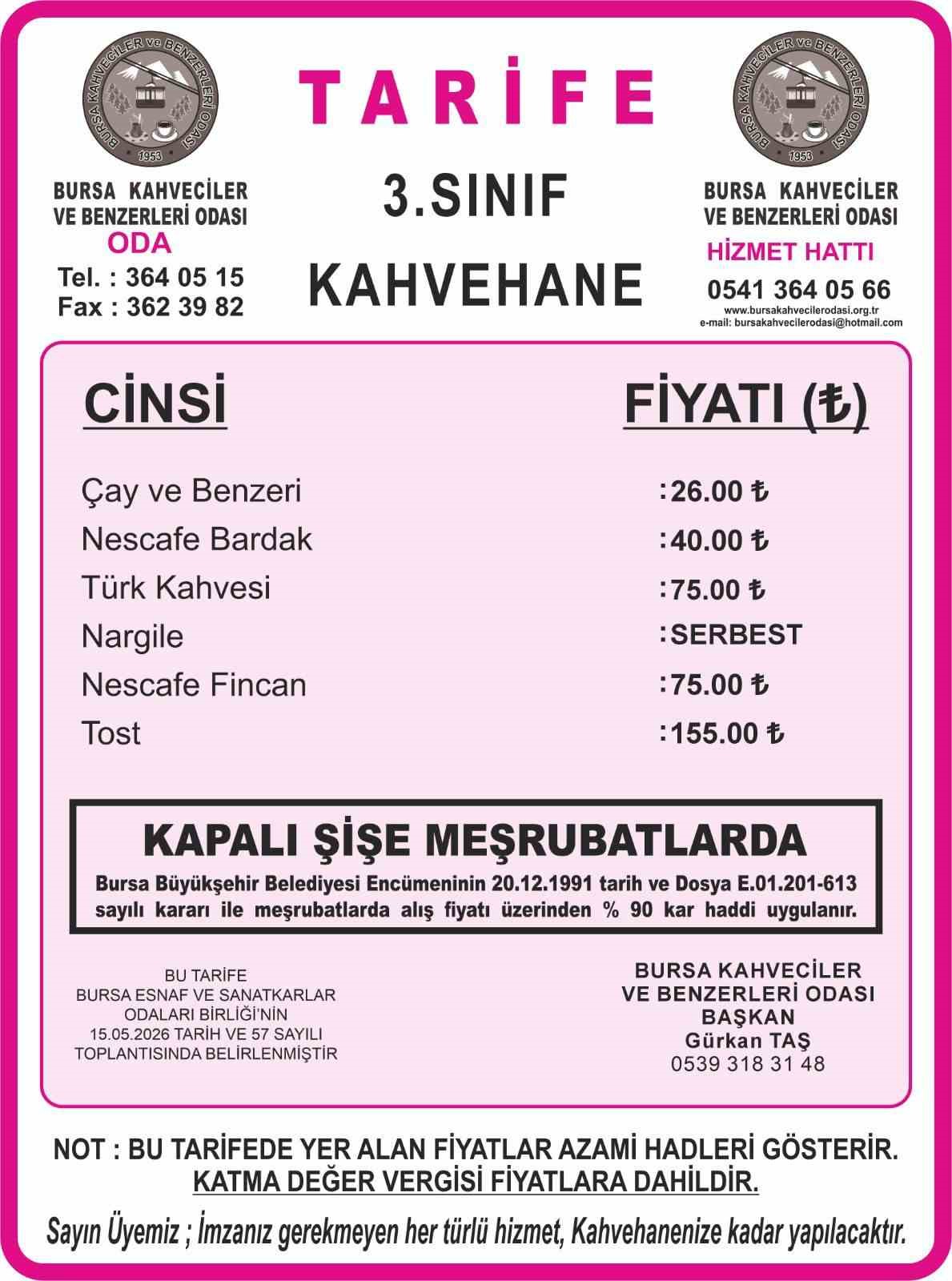 Bursa’da çay ve kahve fiyatlarına yüzde 30 zam