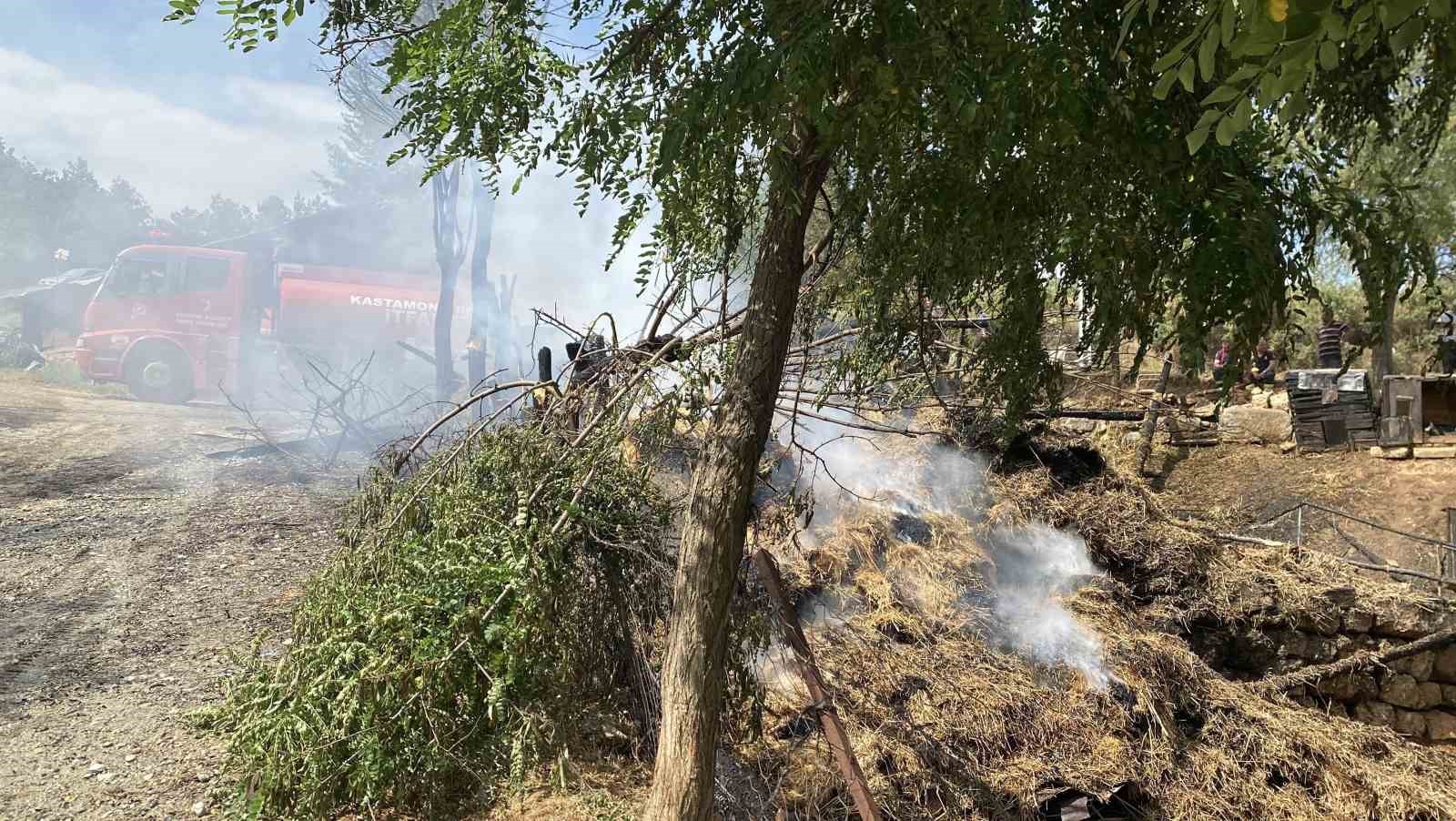 Kastamonu’da alevlere teslim olan samanlık ve balyalar küle döndü