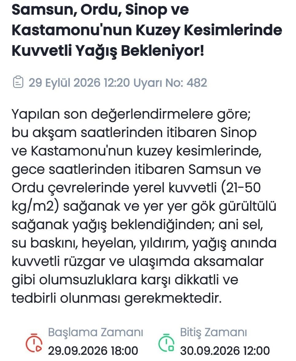 Meteorolojiden Karadeniz Bölgesi için ’sarı kodlu’ yağış uyarısı