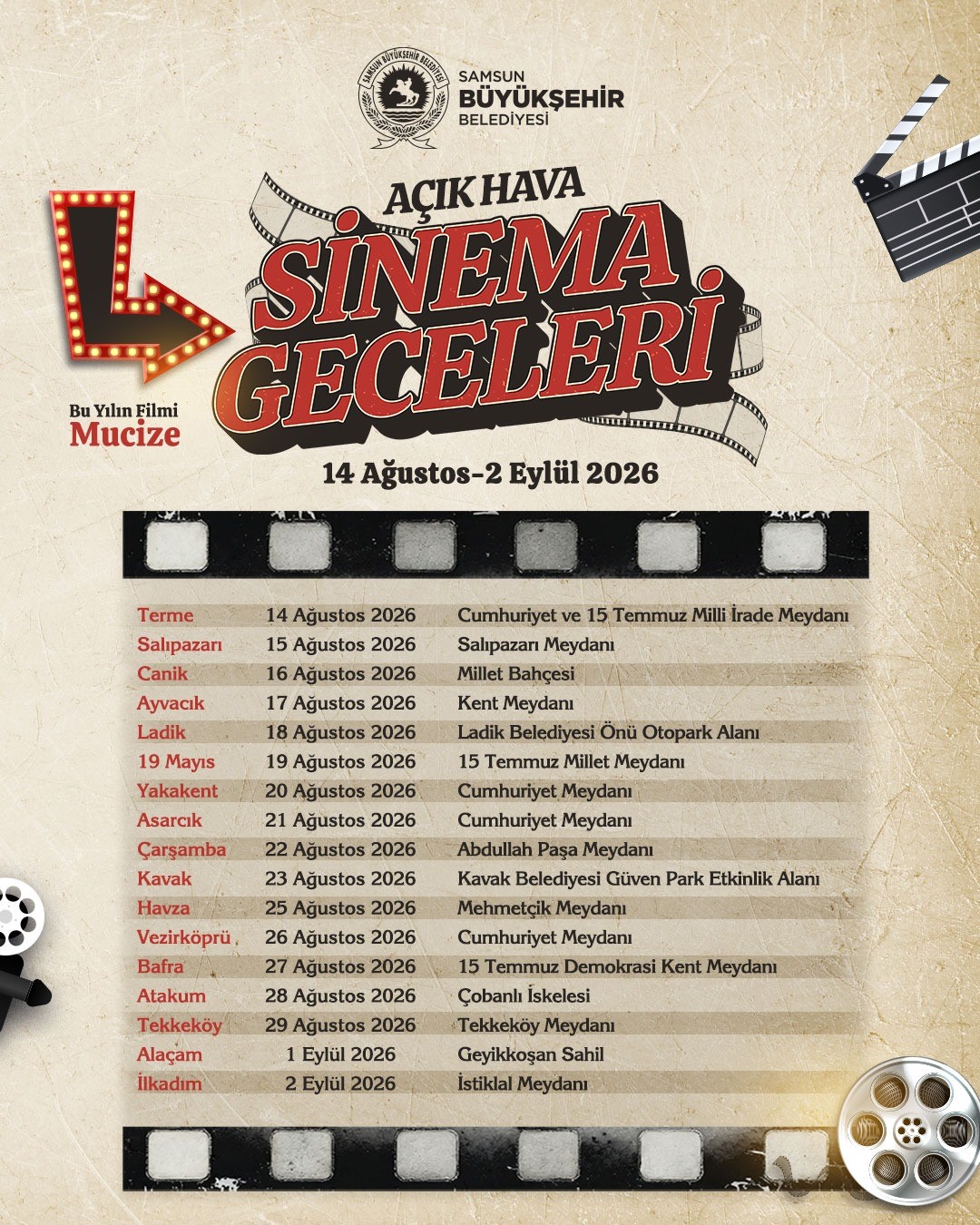 Samsun&rsquo;da A&ccedil;ık Hava Sinema Geceleri başlıyor